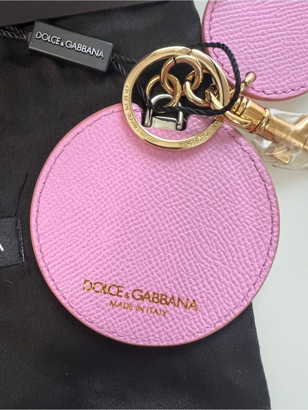 Dolce & Gabbana Pink Leather Round Mirror Keyring Charm NIB - Picture 4 of 8